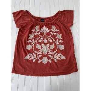 Ann‎ Taylor Factory Women's Peasant Top Small Coral Floral 100% Cotton